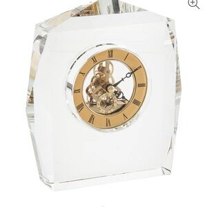 John Richard glass brass gold tone regency style face mantle table clock